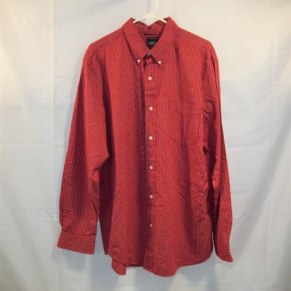 Chaps Mens Button Down Shirt Size XL Pocket Checkered Long Sleeve Red White - Picture 1 of 6